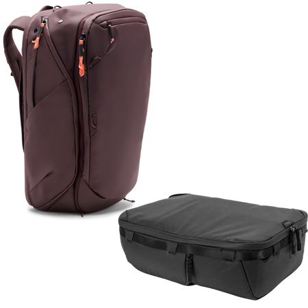 Peak Design 45L Travel Backpack, Eclipse, Bundle with Camera Cube V2, Large, Black