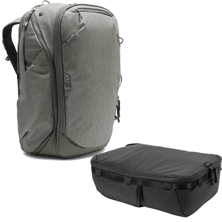 Peak Design 45L Travel Backpack, Sage, Bundle with Camera Cube V2, Large, Black