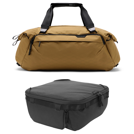 Peak Design 35L Travel Duffel Bag, Coyote, Bundle w/Camera Cube V2, Medium,Black