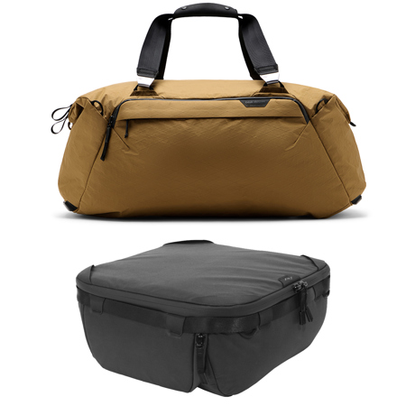 Peak Design 50L Travel Duffel Bag, Coyote, Bundle w/Camera Cube V2, Medium,Black