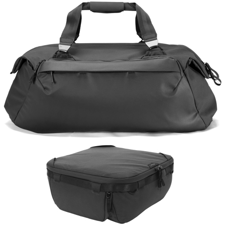 Peak Design 65L Travel Duffel Bag, Black, Bundle w/Camera Cube V2, Medium, Black