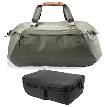 Peak Design 65L Travel Duffel Bag, Sage, Bundle w/Camera Cube V2, Large, Black