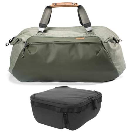 Peak Design 65L Travel Duffel Bag, Sage, Bundle w/Camera Cube V2, Medium, Black