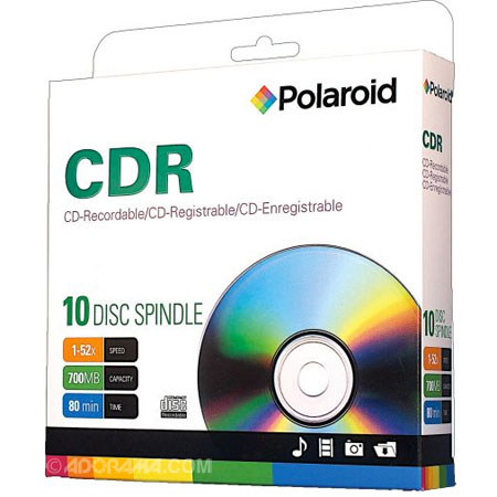Polaroid CD-R 80 Data 700/MB 80 Minutes 52X Recording Media, 10-Pack Spindle H/T