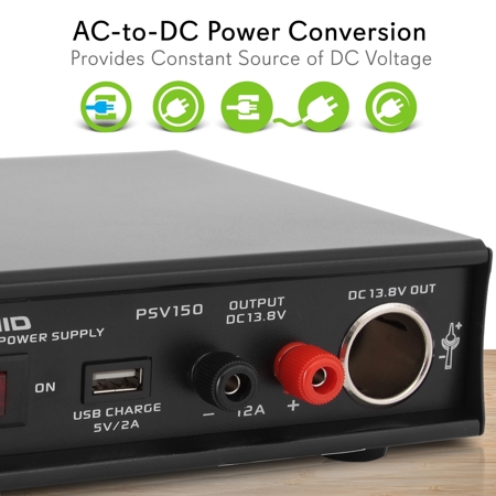 Pyramid PSV150 Desktop Bench Power Supply AC-to-DC Power Converter, USB Charge