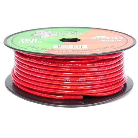 Pyramid RPR8100 8 Gauge Clear Red Power Wire, 100' (Optic Fiber Cable)