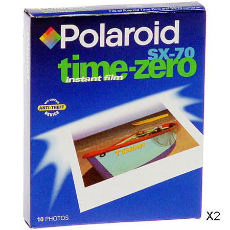 Disc. id Time-Zero (SX-70) Twin (20) - Made for the popular SX-70 camera, Time-Zero color film is medium speed and balanced for daylight and electronic flash