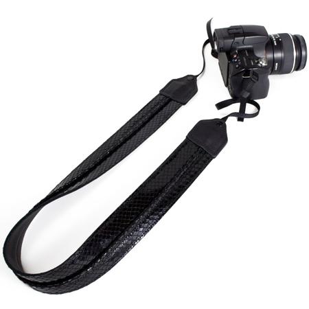 Perri's Leathers CSL-04 Snake Skin Leather Camera Strap, Black with Fold Stitch