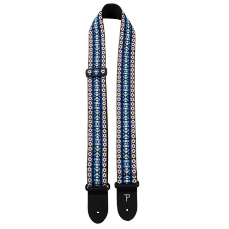 Perri s Leathers NWSSP 2 Wide Hootenanny Guitar Strap Blue White Retro 1949