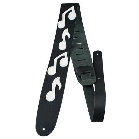 Perri's Leathers P25MN 2.5" Wide Soft Leather Guitar Strap, Black/White Musical Notes
