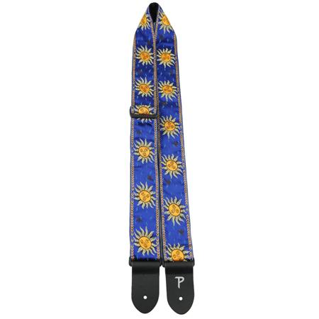 Perri's Leathers TWS 2" Wide Jacquard Guitar Strap, Yellow Suns on Royal Blue
