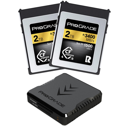 Prograde Digital Gold Series 2TB CFexpress Type-B 4.0 Memory Card, 2-Pack, Bundle with Memory Card Reader