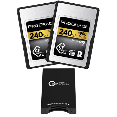Prograde Digital Gold 240GB CFexpress B 4.0 Memory Card, 2-Pack, w/Card Reader