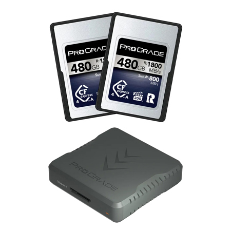 Prograde Digital Iridium 480GB CFexpress A 4.0 Memory Card, 2-Pack,w/Card Reader