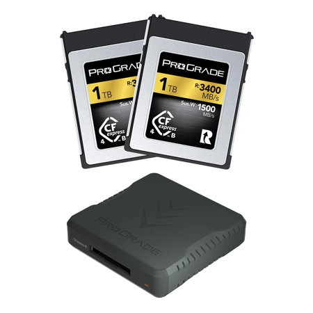 Prograde Digital Gold Series 1TB CFexpress Type-B 4.0 Memory Card, 2-Pack, Bundle with Memory Card Reader