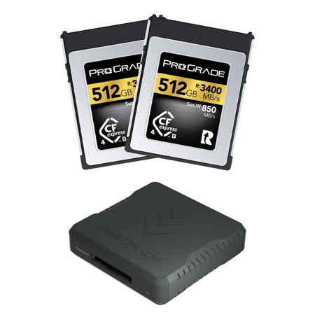 Prograde Digital Gold Series 512GB CFexpress Type-B 4.0 Memory Card, 2-Pack, Bundle with Memory Card Reader