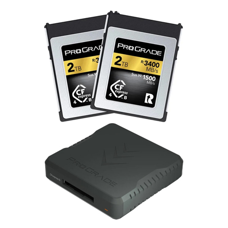 Prograde Digital Gold 2TB CFexpress Type-B 4.0 Memory Card, 2-Pack,w/Card Reader