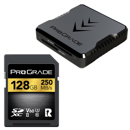 Prograde Digital Dual-Slot UHS-II SDXC USB-C Card Reader with 128GB Memory Card