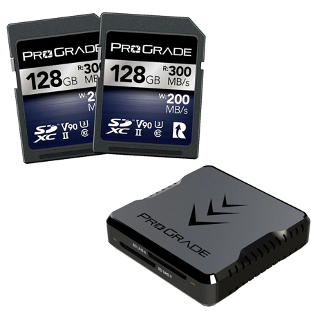 Prograde Digital Dual-Slot UHS-II SDXC USB 3.1 Gen 2 Type-C Card Reader, Bundle with 2x Iridium 128GB SDXC Memory Card