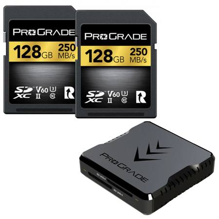 Prograde Digital Dual-Slot UHS-II SDXC USB 3.1 Gen 2 Type-C Card Reader, Bundle with 2x 128GB SDXC Memory Card