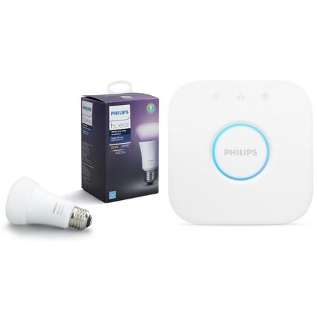 Philips 9.5Watt Hue White and Color Ambience A19 Warm to Cool E26 Bulb with Hue Bridge