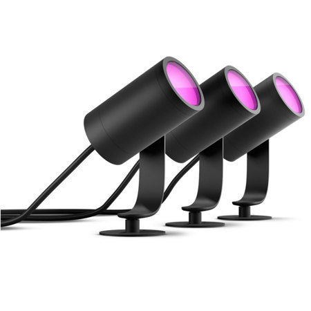 Philips Hue Lily 8W White and Color Ambiance Outdoor Smart LED Spot Light, 3-Pack, Black