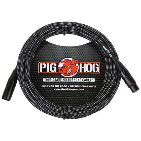 Pig Hog 10' Woven Mic XLR to XLR Cable, Black & White