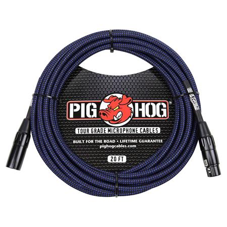 Pig Hog 20' Woven Mic XLR to XLR Cable, Black & Blue