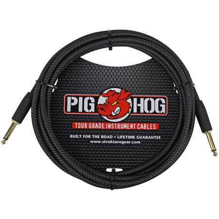 Pig Hog Vintage Series 10' Instrument Cable with Gold Plated 1/4"-1/4" Connector, Black Woven