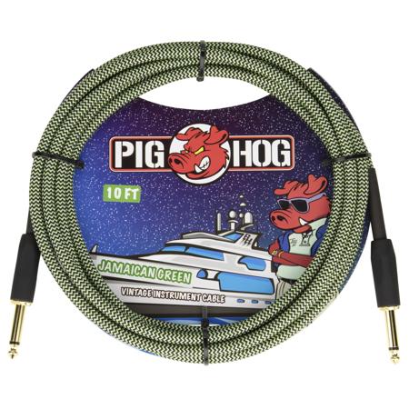 Pig Hog 'Jamaican Green' Instrument Cable, Straight to Straight, 10'