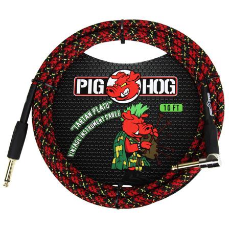 Pig Hog 10' 1/4" to 1/4" Right Angle Gold Plated Vintage Instrument Cable, Tartan Plaid