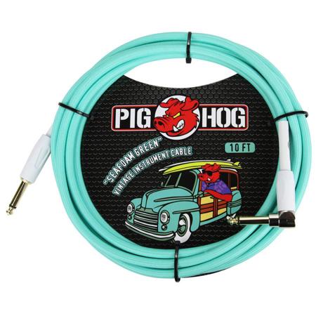 Pig Hog 10' 1/4" to 1/4" RA Gold Plated Vintage Instrument Cable, Seafoam Green