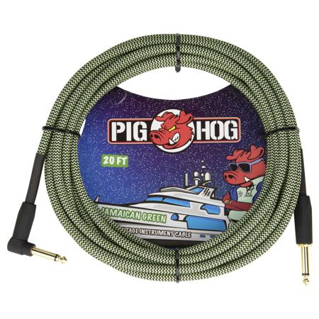 Pig Hog "Jamaican Green" Instrument Cable, Straight to Right Angle, 20'