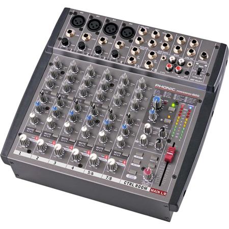 Phonic Powerpod 820 2x100W 8-Channel Powered Mixer with DFX, 4 Mono  Mic/Line Channels, 2 Stereo Channels, 3-Band EQ, +48V Phantom Power
