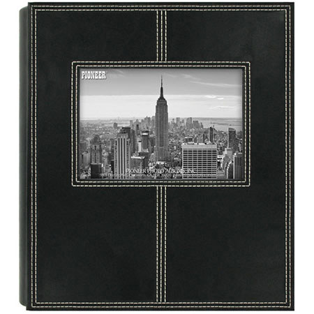 Pioneer Photo Album Sewn Frame Series Bound Photo Album, Solid Color, With Frame on Cover, Holds 160 4x6" Photos, 2 Per Page, Color: Black.