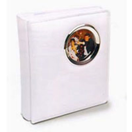 MBI Stitched Tabletop BookBound Album with Soft Touch Vinyl with Silver Frame Cover, Holds 200 4x6" Photo 2-Up, Color: White.