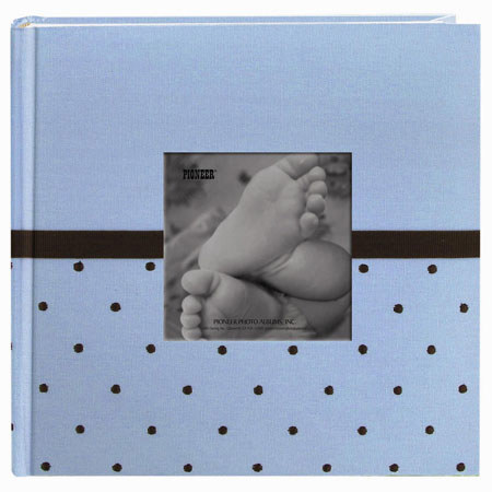 Pioneer Embroidered Fabric Frame Baby Photo Album, Holds 200 4x6", Blue/Brown
