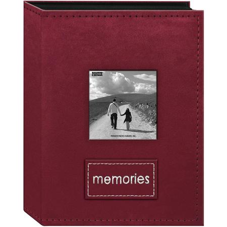 Pioneer Photo Album Embroidered Patch Faux Suede Photo Album, with Front Cover Frame, Holds 208 4x6" Photos, 2 Per Page. Color: Raspberry