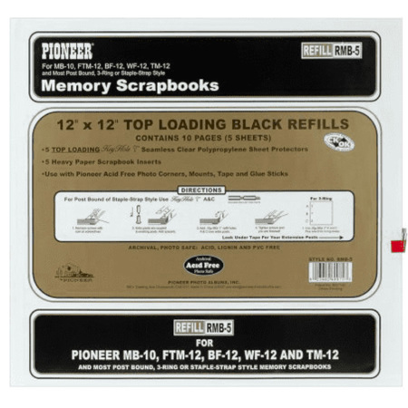 Pioneer Photo Album Deluxe E-Z Load Scrapbook Refill Pages, 12x12", Black for the FTM-12 Book
