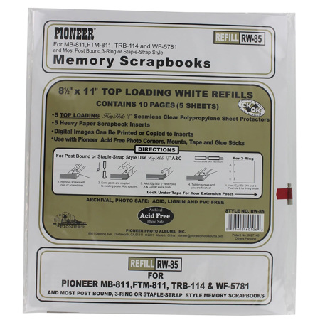 Pioneer Photo Album #RW85 Deluxe E-Z Load Scrapbook Refill Pages, 8x11", White, Pack of 12
