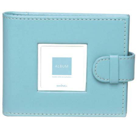 Swing Mini Piping Bound Photo Album, holds 24 2" x 3" Photos 1-up, Aqua.