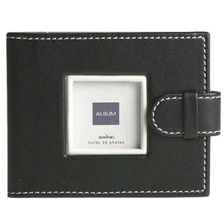 Swing Mini Piping Bound Photo Album, holds 24 2" x 3" Photos 1-up, Black.