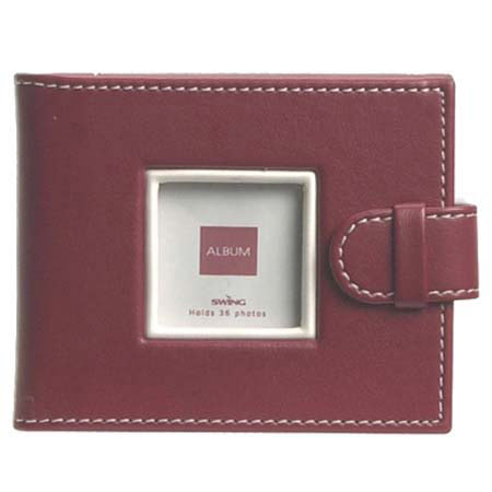 Swing Mini Piping Bound Photo Album, holds 24 2" x 3" Photos 1-up, Claret Red.