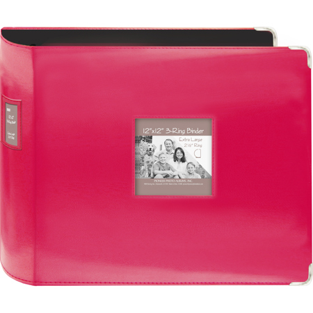 Pioneer Photo Album Scrapbook Jumbo Binder 12x12" 3 D-Ring 2.5" Sewn Leatherette Frame with Metal Corner, Bright Pink