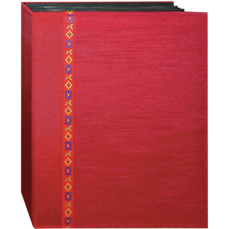 Pioneer Photo Album Tone Fabric Series Bound Photo Album, Solid Tone on Tone Fabric Covers with Ribbon Trim, Holds 208 4x6" Photos, 2 Per Page - Red