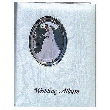 WAF-46, Bound Wedding Photo Album with White Oval Framed Cover, Inscribed with "Wedding Album", Holds 200 4x6" Pictures