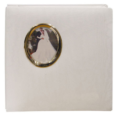 Oval Framed Wedding Photo Album with Gold Photo Frame, Holds 100 5x7" and 4 8x10" Photos, White