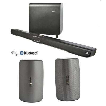 Polk Audio Omni SB1 Plus Sound Bar w/Wireless Subwoofer W/2x Omni S2R BT Speaker