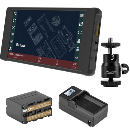 Portkeys PT6 5.2" Full HD Touchscreen Monitor, Bundle with NP-F970 Battery, Smart Charger, Smart Charger Plate and Mini Ball Head