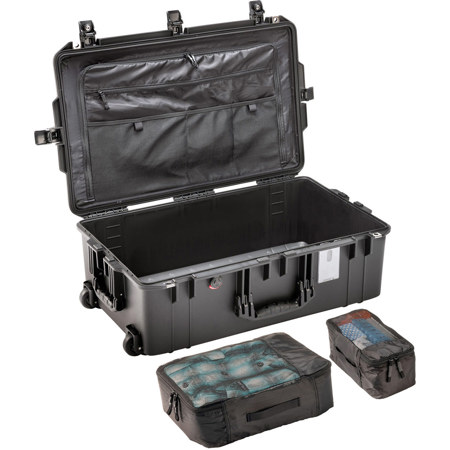 Pelican 1595TRVL Wheeled Waterproof Air Travel Case with Lid Organizer and Packing Cubes, Black